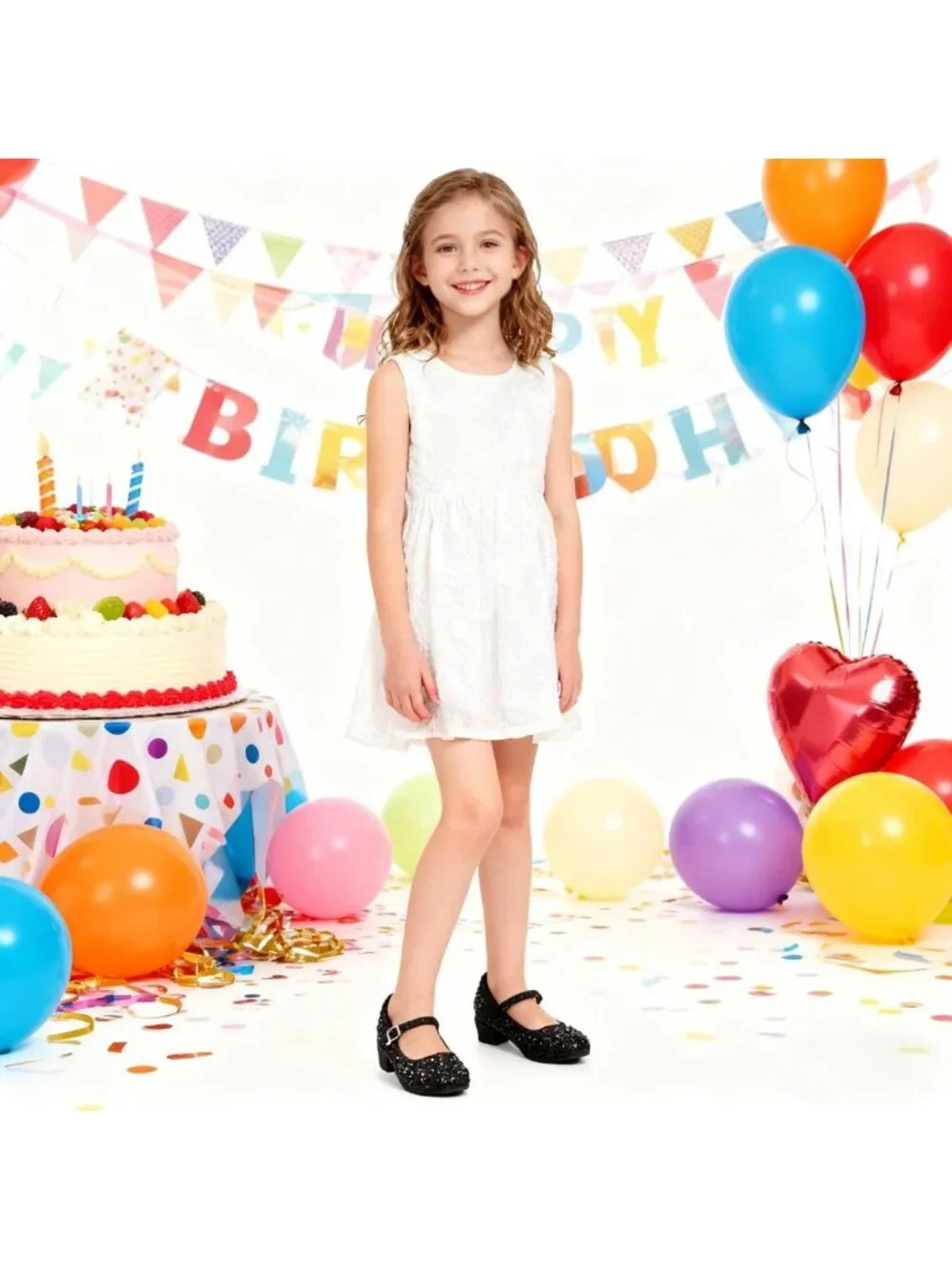 Sparkly Mary Jane Dress Shoes for Girls - Low Heel Hook & Loop Flats for School